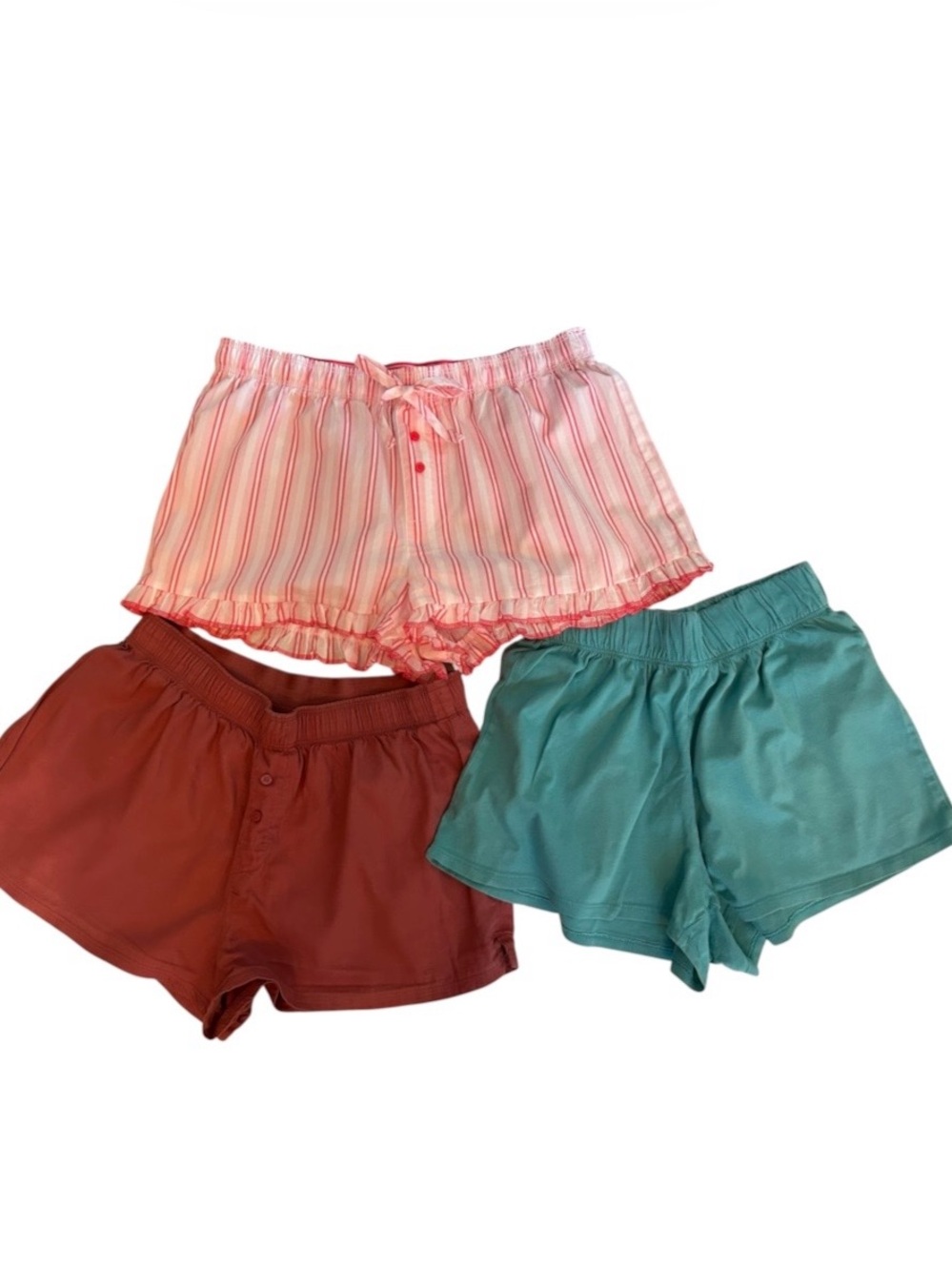 PINK 3-Pack Sleepwear Shorts Set - Pink Stripe, Teal, Rust